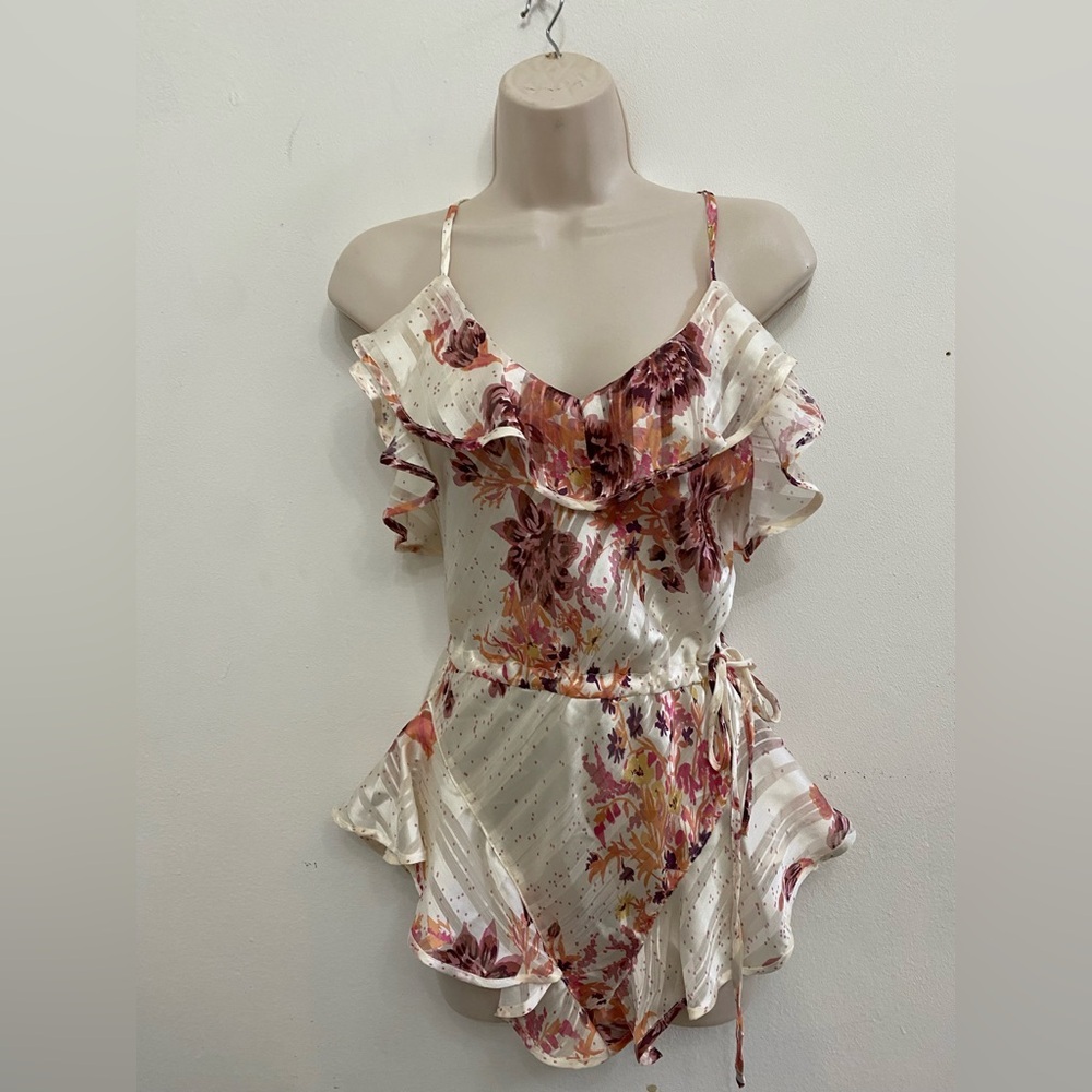 Free People Floral Ruffle Chemise in Pink and Cream